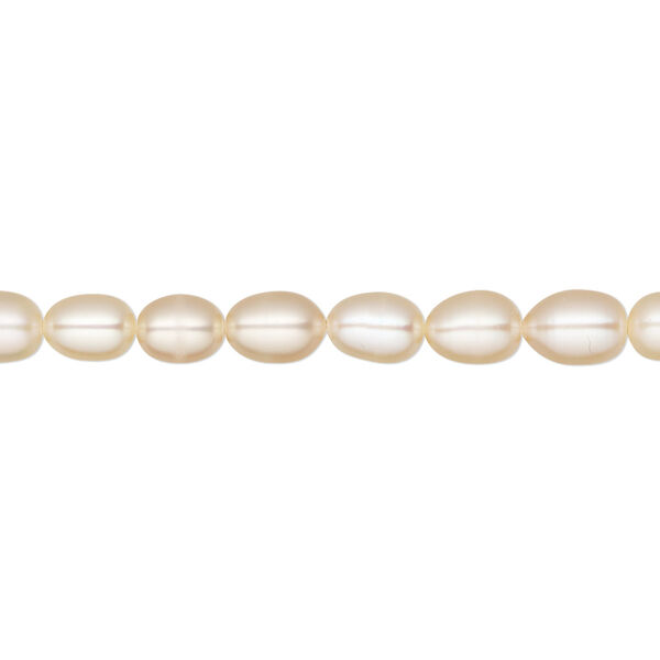 Pearl, cultured freshwater, peach, 4-5mm rice, B grade, Mohs hardness 2-1/2 to 4. Sold per 14-inch strand. image number 0