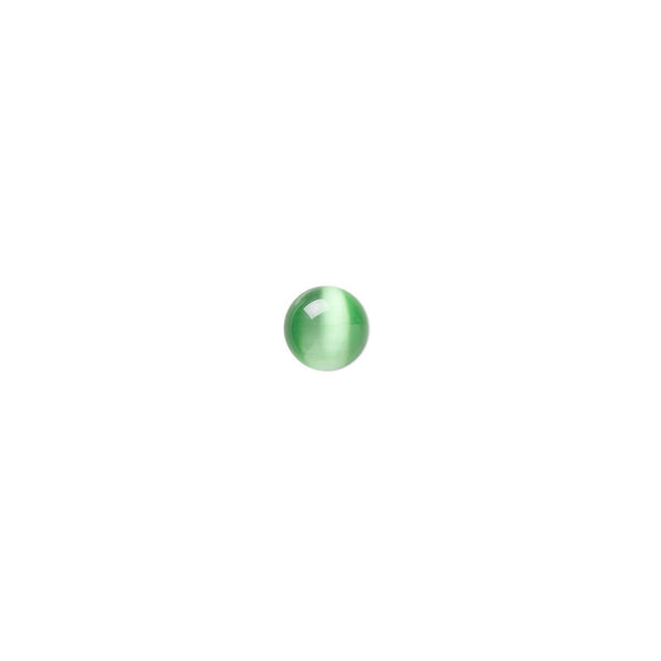 Cabochon, cat's eye glass (fiber optic glass), green, 6mm calibrated round, quality grade. Sold per pkg of 10. image number 0