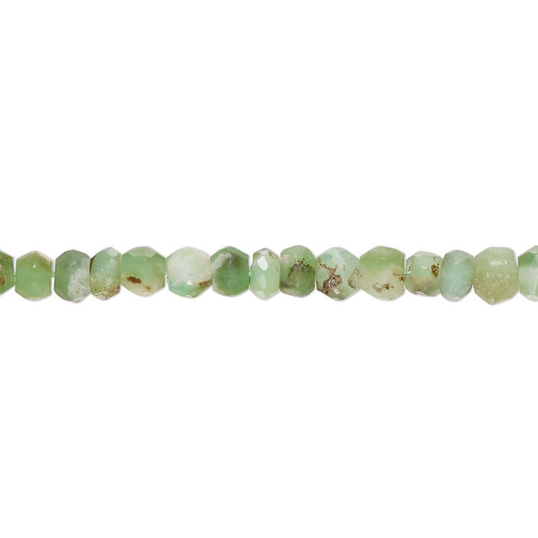 Bead, chrysoprase (natural), 4x3mm-5x4mm hand-cut faceted rondelle and 4mm faceted round with brown matrix, C- grade, Mohs hardness 6-1/2 to 7. Sold per 14-inch strand. image number 0