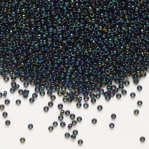 Seed bead, Miyuki, glass, pkg/250g, #15 rocaille, opaque metallic iris dark blue (RR-452).