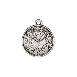 Charm, antique silver-plated "pewter" (zinc-based alloy), 18.5mm single-sided domed clock face. Sold per pkg of 10.