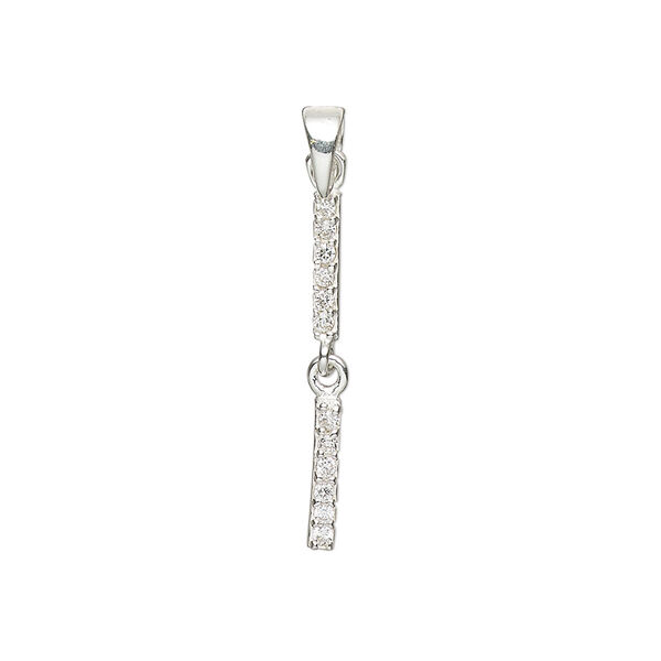 Pendant, cubic zirconia and sterling silver, clear, 24mm single-sided dangle. Sold individually. image number 0