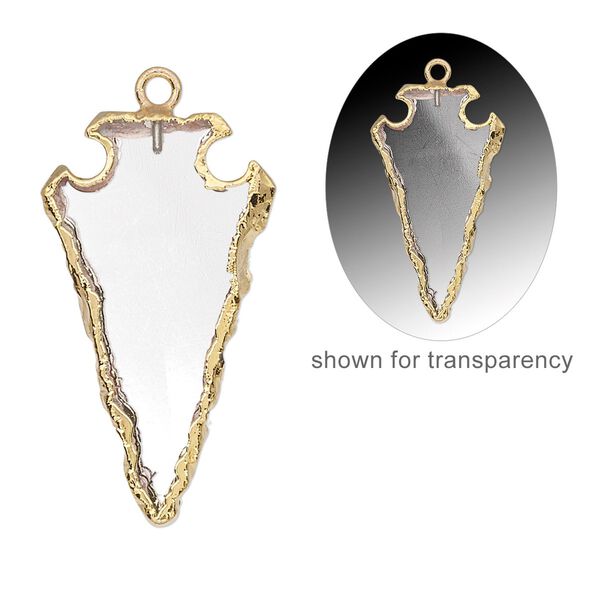 Quartz crystal / sterling silver 1pkg1, electroplated gold-finished hand-cut arrowhead charm natural 30x15mm image number 0