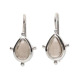 Earring, smoky quartz (heated / irradiated) and sterling silver, 29mm with teardrop and fishhook ear wire with safety. Sold per pair.