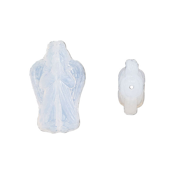 Bead, Preciosa, Czech pressed glass, translucent light opal, 23x13mm angel. Sold per pkg of 5. image number 0