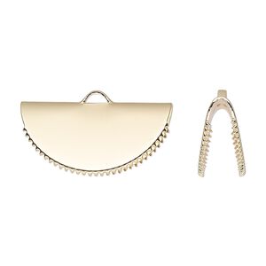 Ribbon crimp end, gold-finished brass, 25x12mm fan. Sold per pkg of 10.