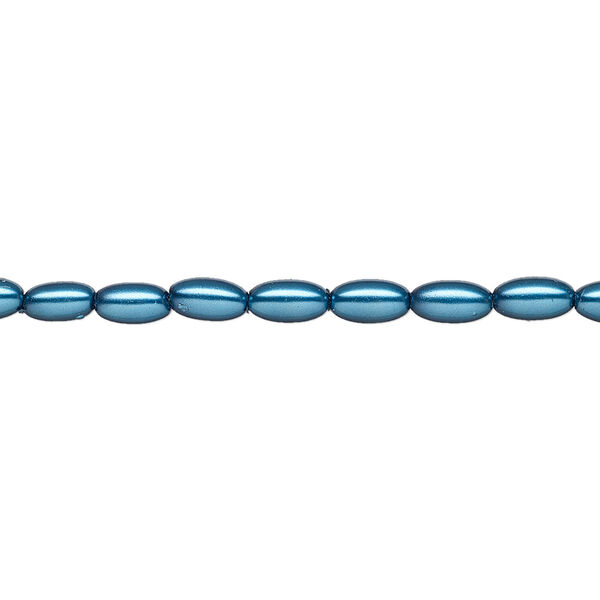 Pearl 1pk metallic blue, Celestial Crystal® 6x3.5mm rice 15.5-16 inch image number 0