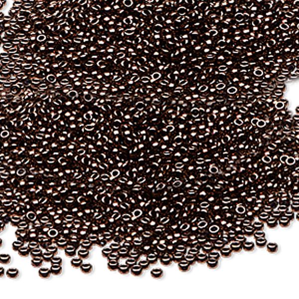 Seed bead, Miyuki, glass, pkg/35g, #15 rocaille, opaque metallic bronze (RR-457B). image number 0