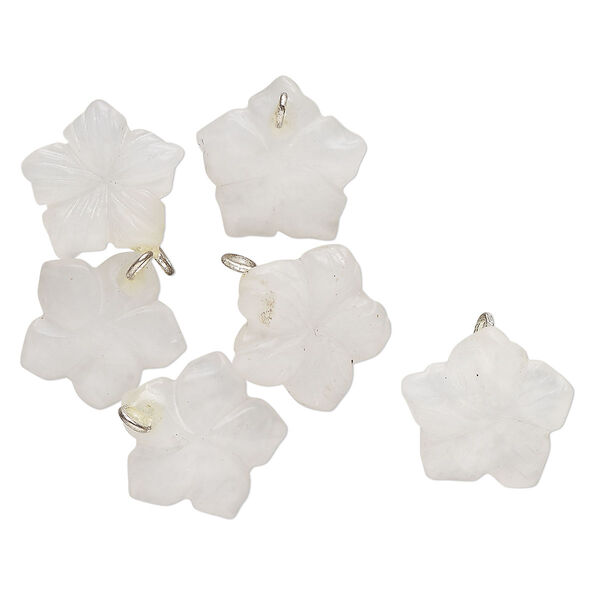 Snow quartz 1pkg6, frosted carved flower / hidden bail pendant natural mix 16x15mm image number 0