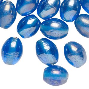 Bead, glass, translucent blue luster, 15x11mm oval. Sold per 2-ounce pkg, approximately 30 beads.