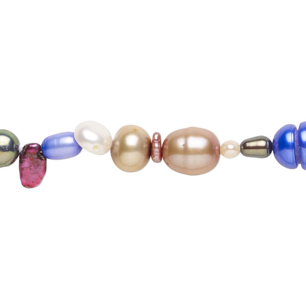 Pearl, cultured freshwater (natural / bleached / dyed), multicolored, 3mm-22x14mm center- and top-drilled multi-shape, Sold per 20-inch strand. image number 0