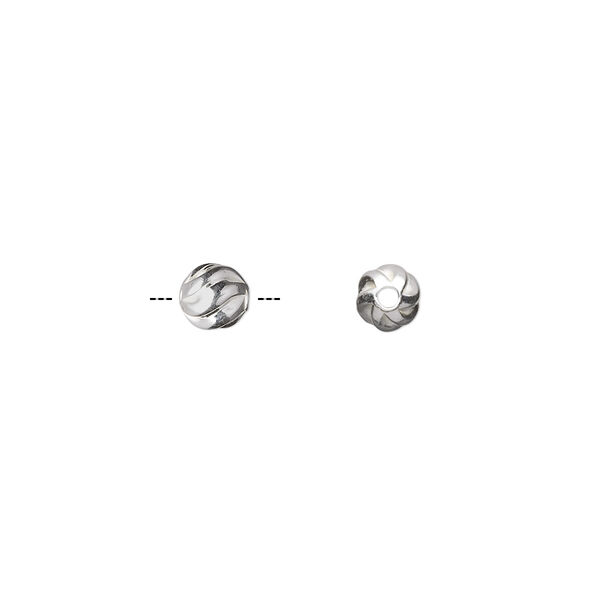 Bead, sterling silver, 5mm partially matte twisted corrugated round. Sold per pkg of 20. image number 0