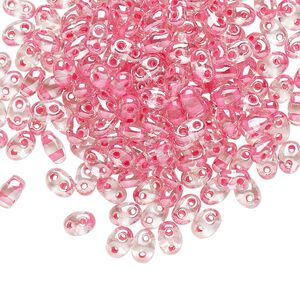 Seed bead, Preciosa Twin™ Czech glass, pkg/250g, 5x2.5mm oval, transparent rose terra color-lined clear, (38698).