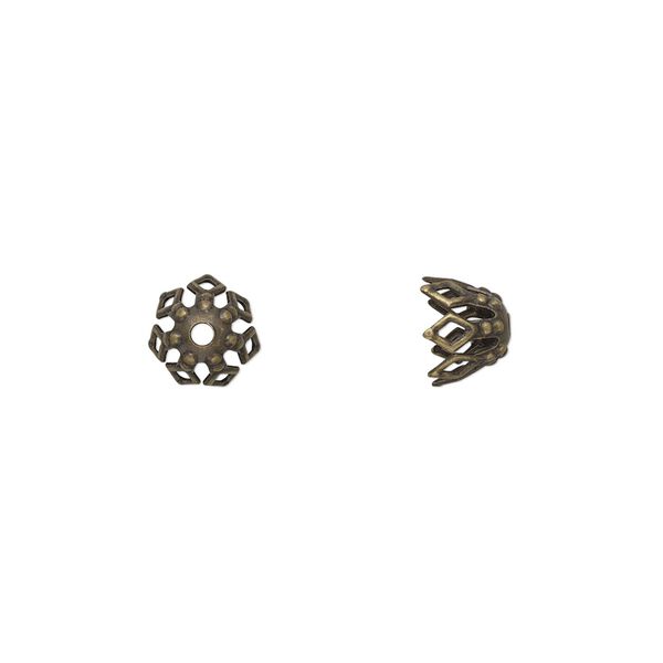 Bead cap, antique gold-plated brass, stamped, 7x5mm fancy basket with cutout pattern, fits 7-10mm bead. Sold per pkg of 50. image number 0