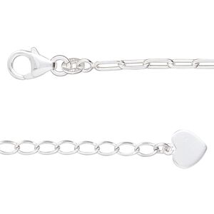 Sterling silver 1pkg1, cut cable chain 18 inch / 2 inch extender chain / heart 2.5mm / 8x7.5mm