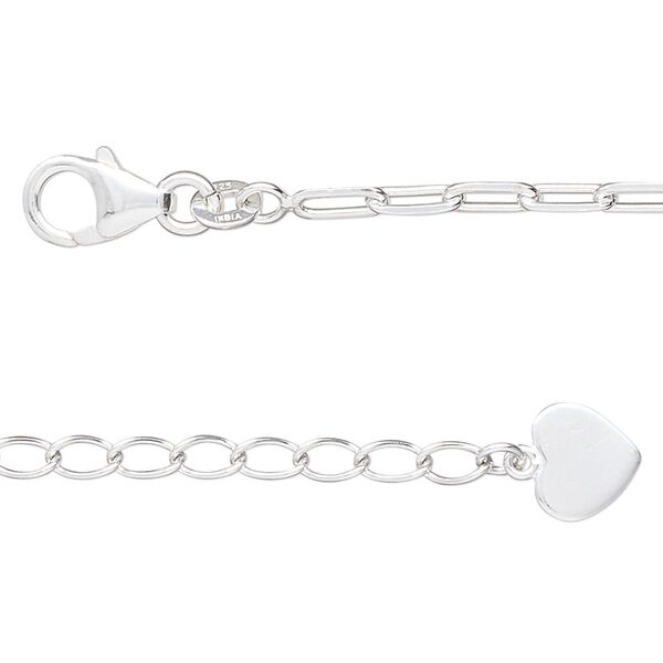 Sterling silver 1pkg1, cut cable chain 18 inch / 2 inch extender chain / heart 2.5mm / 8x7.5mm image number 0