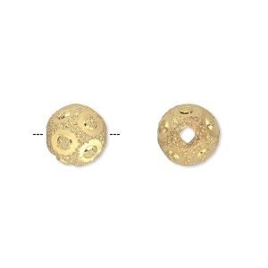 Bead, gold-finished brass, 10mm stardust round with diamond-cut circles. Sold per pkg of 10.