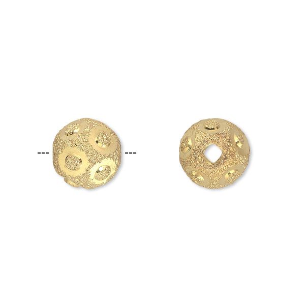 Bead, gold-finished brass, 10mm stardust round with diamond-cut circles. Sold per pkg of 10. image number 0