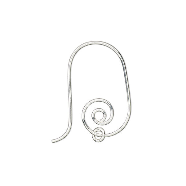 Ear wire, sterling silver, 22.5mm spiral fishhook with 3.5mm jump ring, 20 gauge. Sold per pair. image number 0