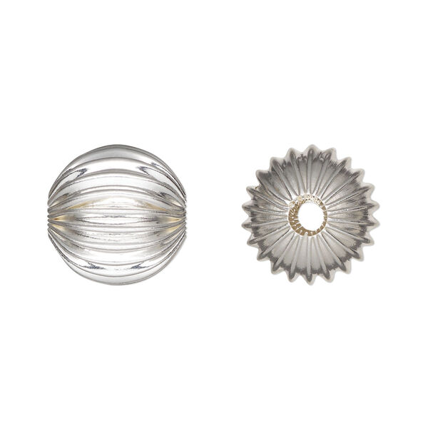 Bead, silver-plated brass, 14mm corrugated round. Sold per pkg of 6. image number 0