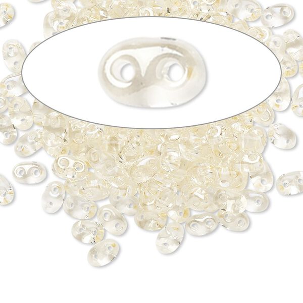 Seed bead, Preciosa Twin™ Czech glass, pkg/50g, 5x2.5mm oval, transparent blond flare clear, (20200). image number 0