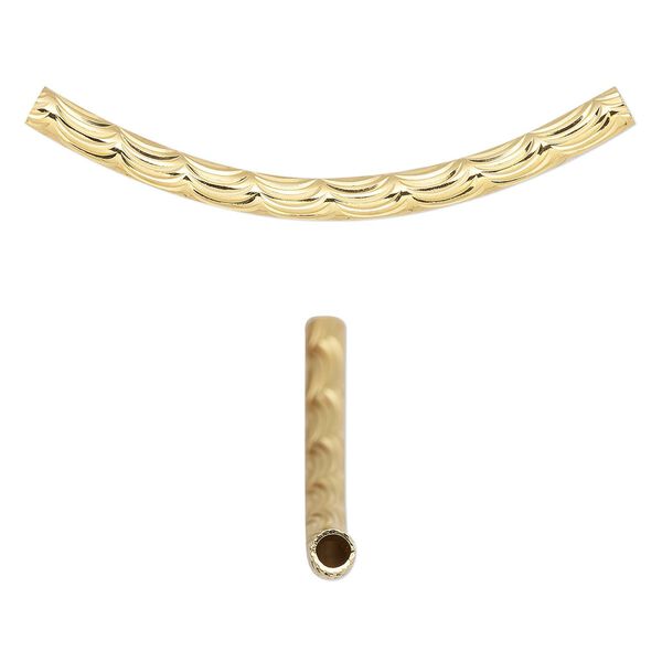 Bead, gold-plated brass, 41.5x9mm diamond-cut curved tube. Sold per pkg of 4. image number 0