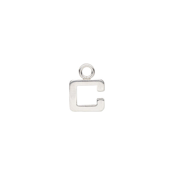 Charm, sterling silver, 8mm single-sided modern square alphabet letter C. Sold individually. image number 0