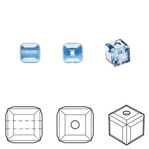 Bead 48pk cool blue, Crystal Passions® Regenerated 6mm cube 5601