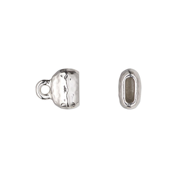 End cap, TierraCast®, "Hammertone" collection, white bronze-plated pewter (tin-based alloy), 10x7mm hammered cap. Sold per pkg of 2. image number 0