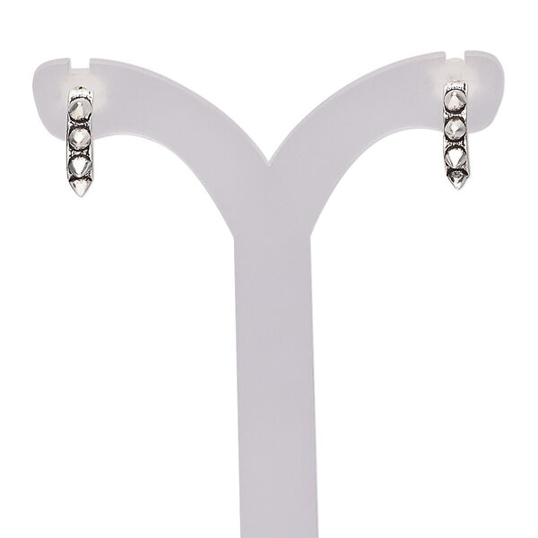 Earring, antiqued sterling silver, 10.5mm half hoop with spikes and post. Sold per pair. image number 0