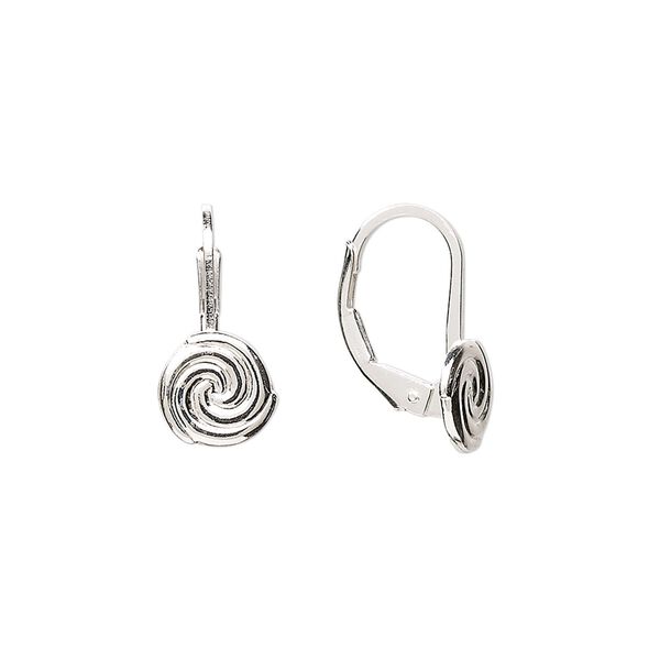 Ear wire, sterling silver, 17mm leverback with 8mm swirl. Sold per pair. image number 0