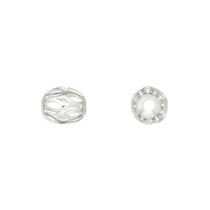 Bead, silver-plated brass, 10x8mm weave oval with cutouts. Sold per pkg of 10.