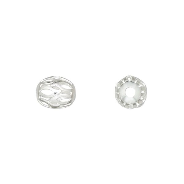 Bead, silver-plated brass, 10x8mm weave oval with cutouts. Sold per pkg of 10. image number 0