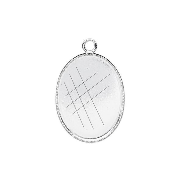 Drop, silver-plated brass, 21x16mm oval with beaded edge and 20x15mm oval bezel cup setting. Sold per pkg of 6. image number 0