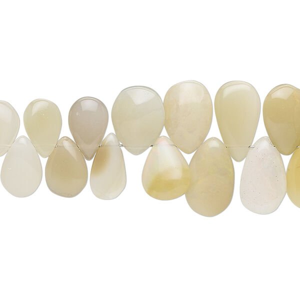 Bead, Ethiopian amber opal (natural), light, 7x5mm-13x9mm graduated hand-cut top-drilled puffed teardrop, B grade, Mohs hardness 5 to 6-1/2. Sold per 8-inch strand. image number 0