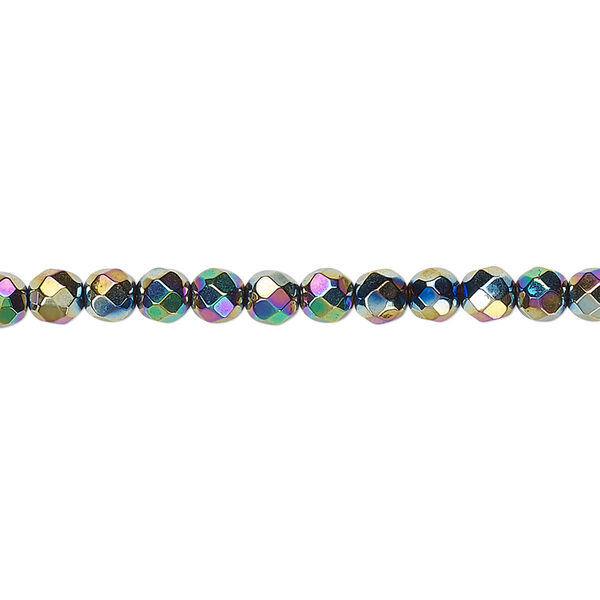 Bead, Hemalyke™ (man-made), rainbow, 4mm faceted round. Sold per 15-1/2" to 16" strand. image number 0