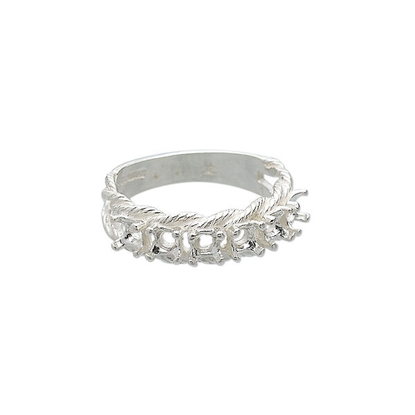 Ring, sterling silver, twisted band with (6) 3.5mm 4-prong round settings, size 7. Sold individually. image number 0