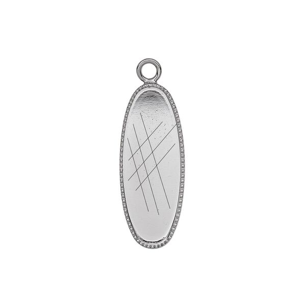 Drop, gunmetal-plated brass, 23x9mm oval with beaded edge and 22x8mm oval bezel setting. Sold per pkg of 6. image number 0