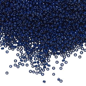 Seed bead, Miyuki, glass, pkg/250g, #15 rocaille, Duracoat® opaque outside dyed dark navy blue, (RR-4494).