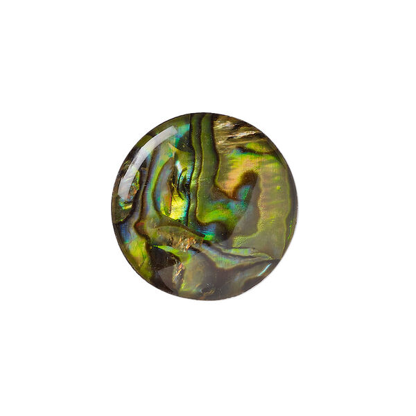 Cabochon, paua shell (coated / dyed), gold, 20mm calibrated round, Mohs hardness 3-1/2. Sold per pkg of 2. image number 0
