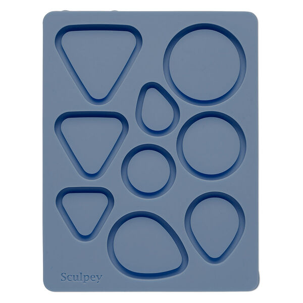 Mold, Sculpey®, silicone, blue, 5x3-3/4 inches with 25x20mm-39mm round / triangle / teardrop bezel. Sold individually. image number 0