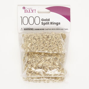 Split ring assortment 1pkg1000, gold-finished steel, 6mm / 8mm / 9mm round, 4.4-7.6mm inside diameter.
