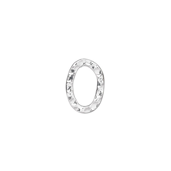 Component, silver-plated steel, 14x10mm double-sided hammered open oval. Sold per pkg of 12. image number 0