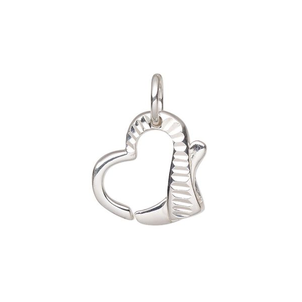 Clasp, lobster claw, sterling silver, 17x16mm diamond-cut open heart with 7.5mm open jump ring. Sold individually. image number 0