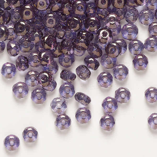 Bead glass 1pk copper-coated opaque purple, 4x3mm-5x4mm faceted rondelle 1 ounce image number 0