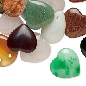 Multi-gemstone / glass 1pkg25, top-drilled / half-drilled heart drop mix 13x13mm-36x22mm