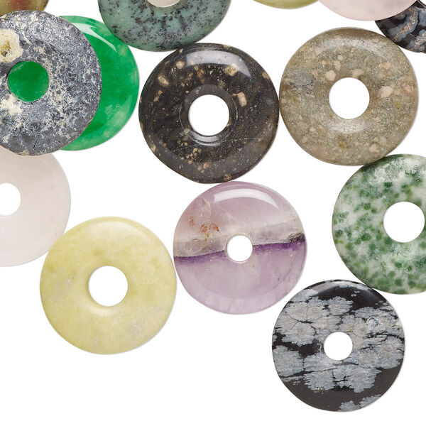 Multi-gemstone / glass 1pkg25, donut focal mix 15-20mm image number 0