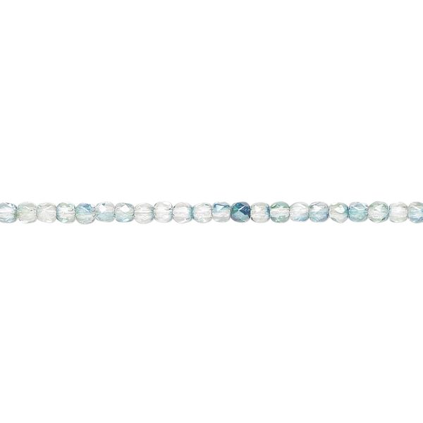 Bead, Czech fire-polished glass, two-tone transparent green and teal, 2mm faceted round. Sold per 8-inch strand, approximately 95-100 beads. image number 0