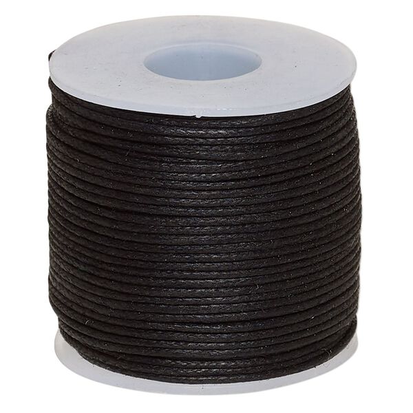 Cord, waxed cotton, black, 0.5mm. Sold per 25-meter spool. image number 0