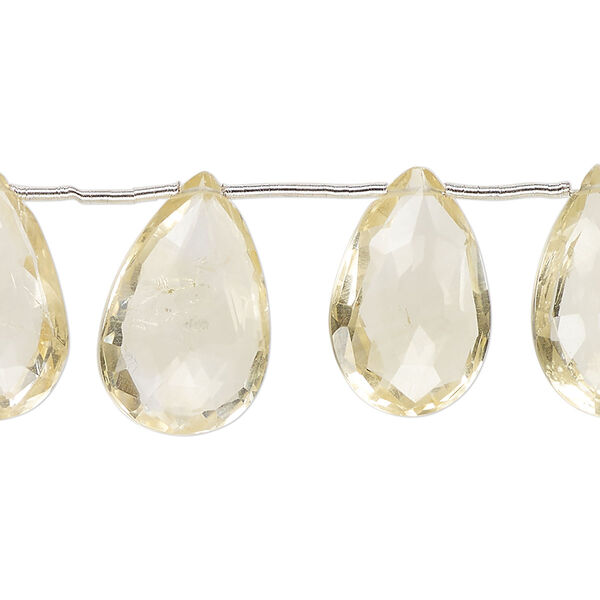 Citrine 1pkg13, hand-cut top-drilled faceted puffed teardrop bead B grade, graduated 14x11mm-21x13mm image number 0